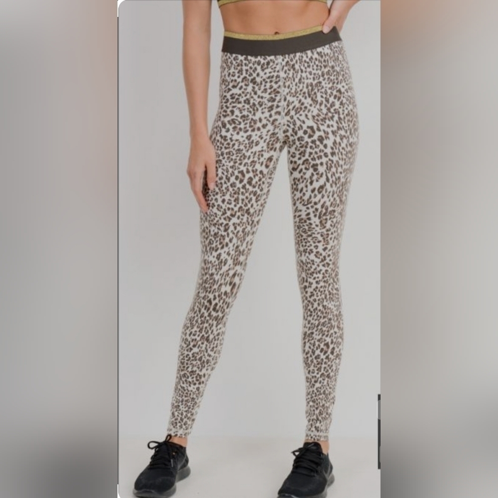 NWT Snow Jaguar Gold Stripe Band Highwaist Leggings APH2495 size medium